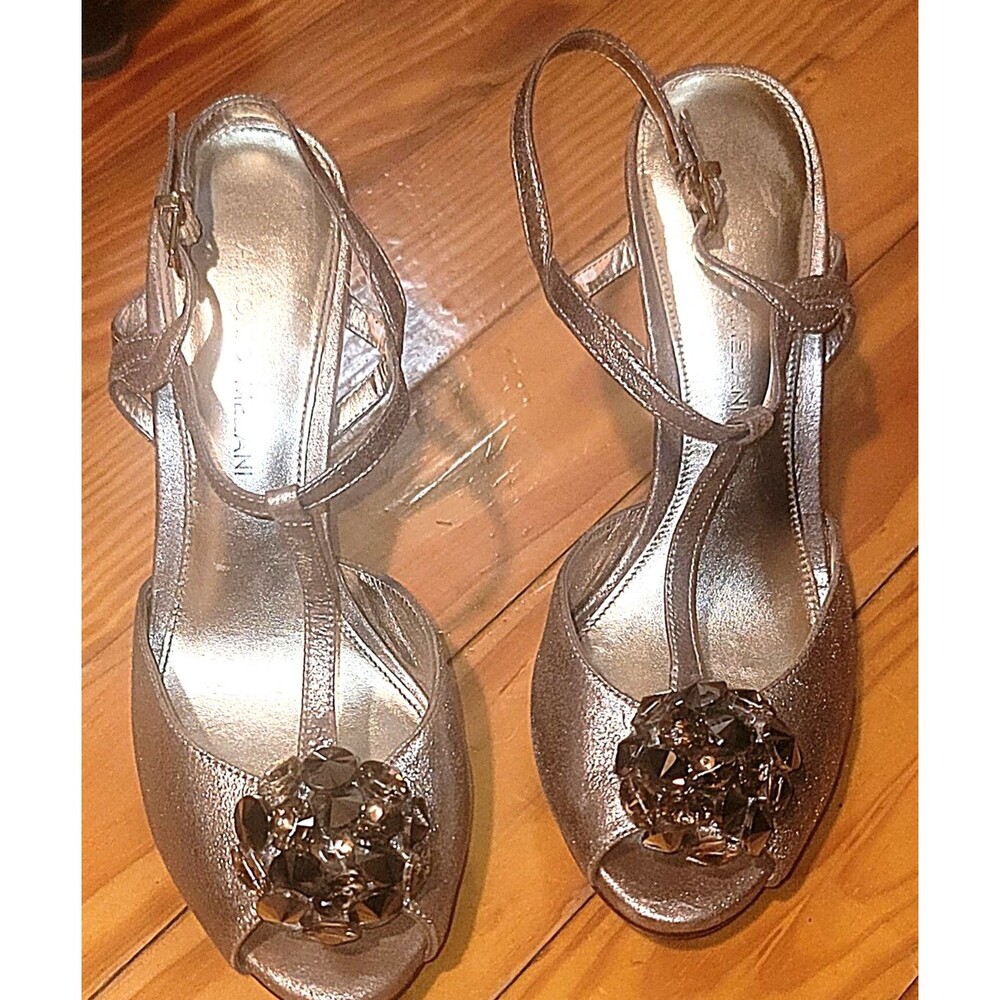 Antonio Melani metallic gold silver bronze leather T-strap platform sandals 8M